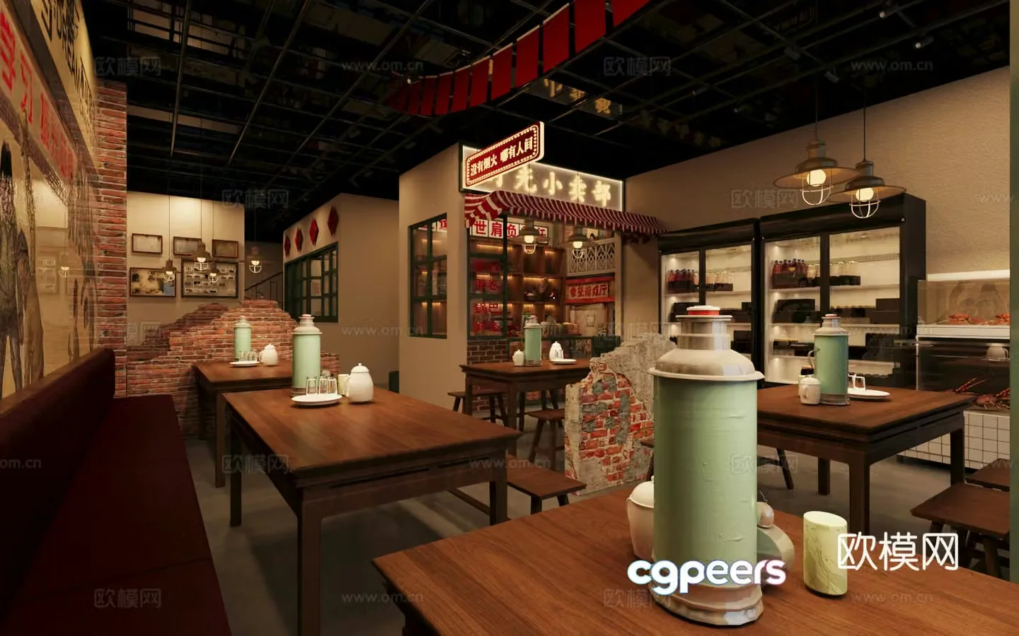 Retro style hot pot restaurant barbecue restaurant chicken pot restaurant 3d model