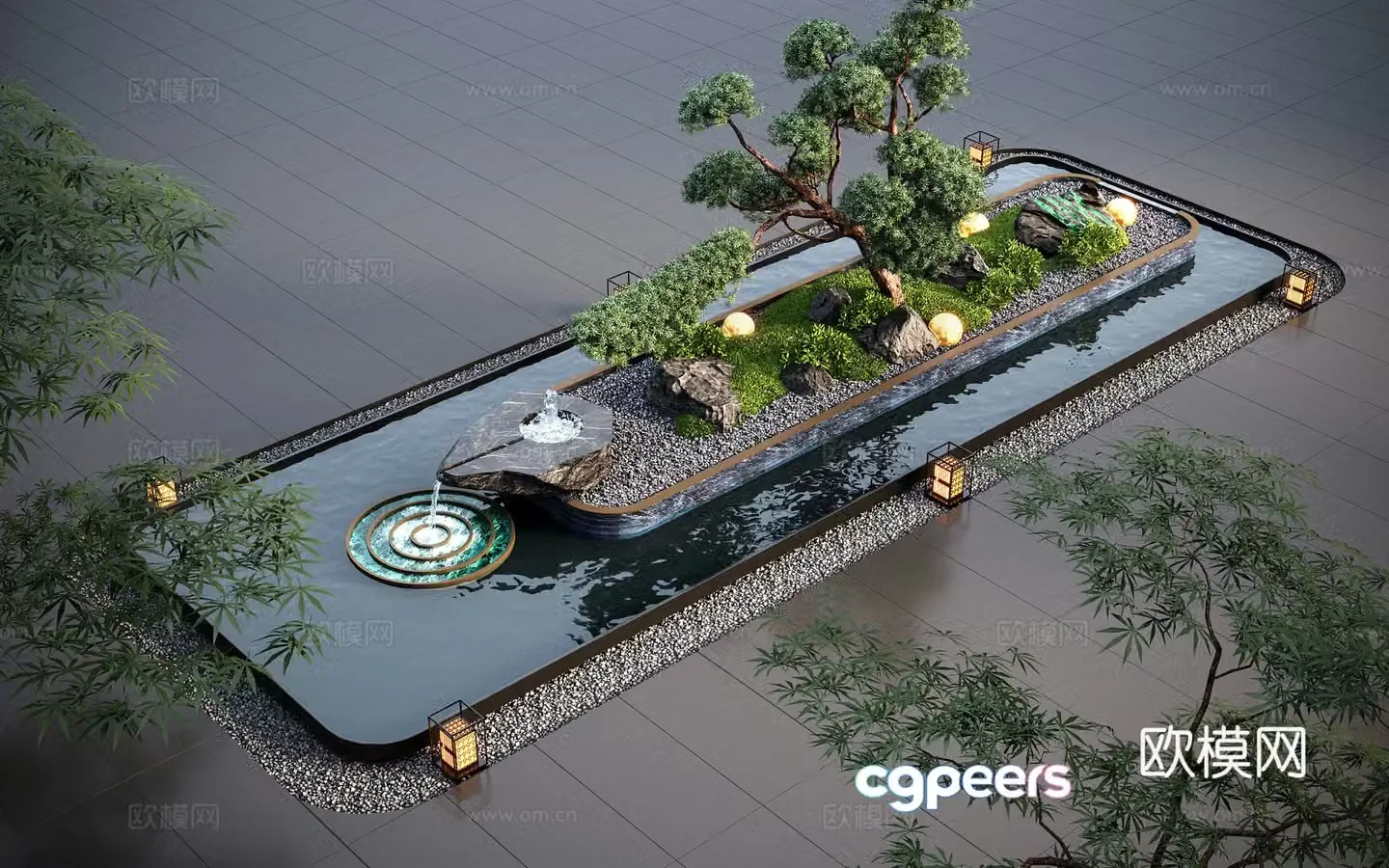 Modern water landscape garden waterscape water bowl stacked water water drop 3d model