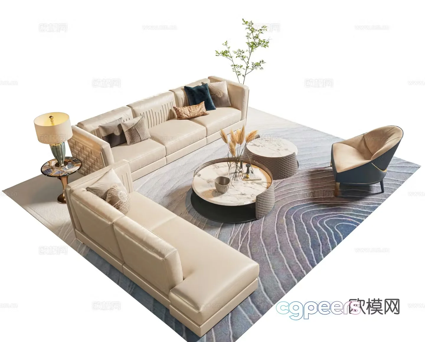 Visionnaire modern sofa coffee table combination double sofa three-person sofa 3D model