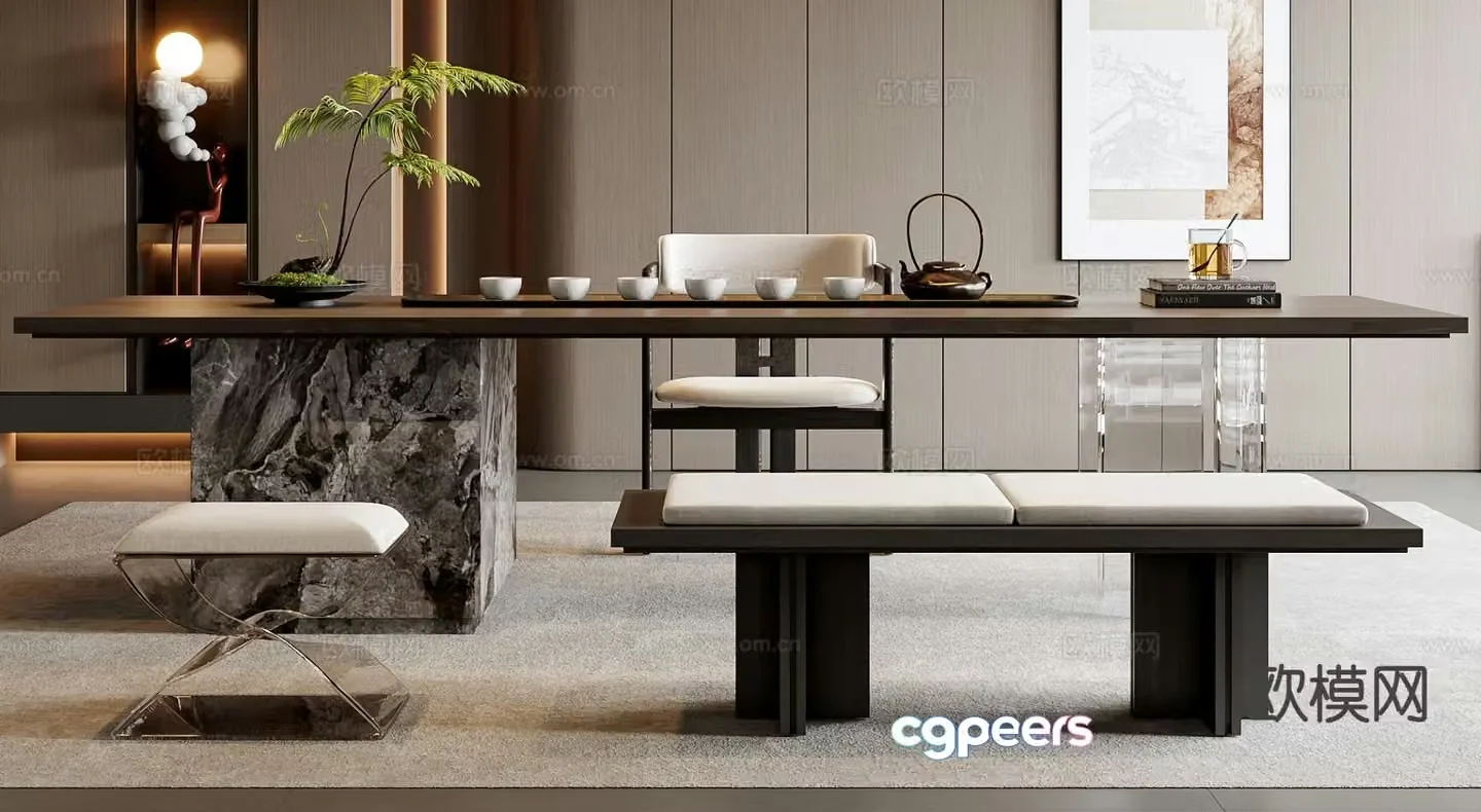 New Chinese style tea table tea table 3d model