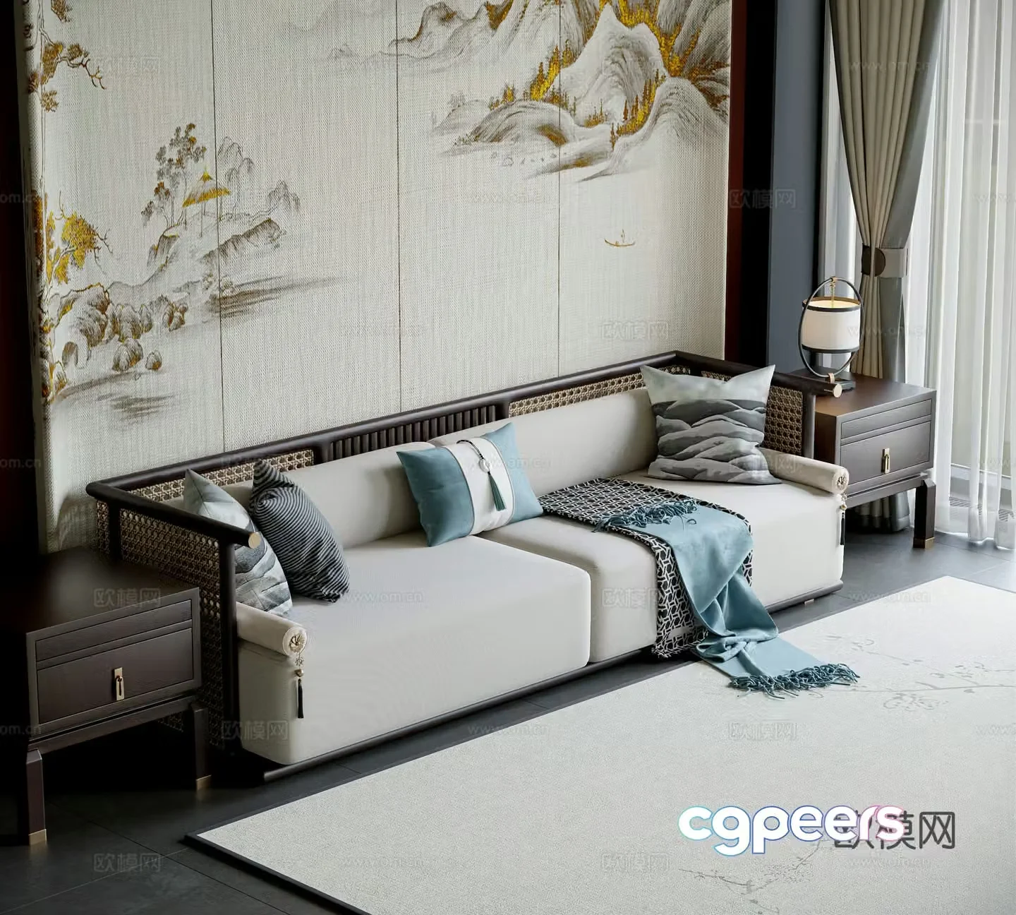 New Chinese style sofa double sofa Luohan bed 3D model