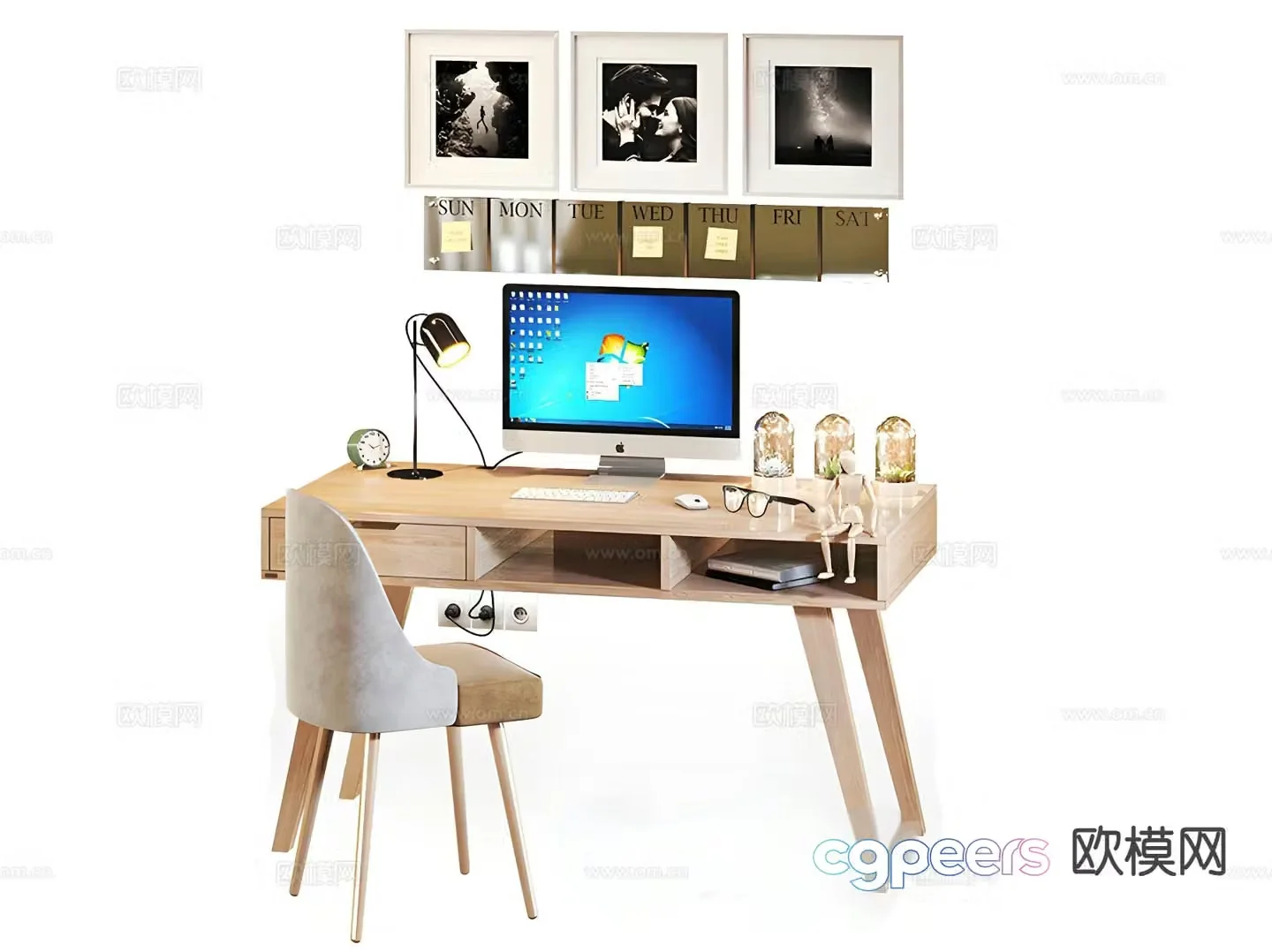 Modern desk study table computer desk 3d model