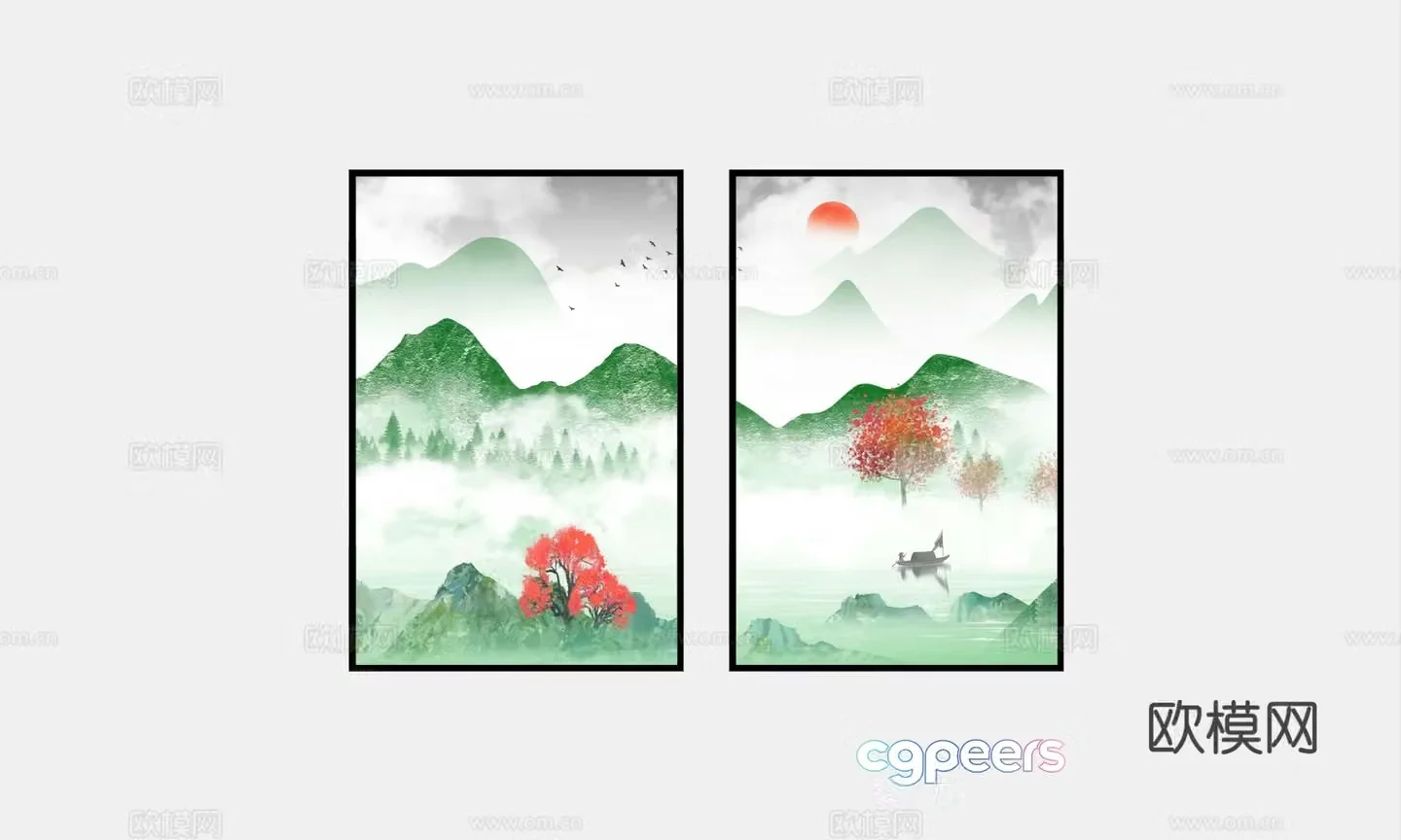New Chinese style decorative painting landscape painting hanging painting 3D model
