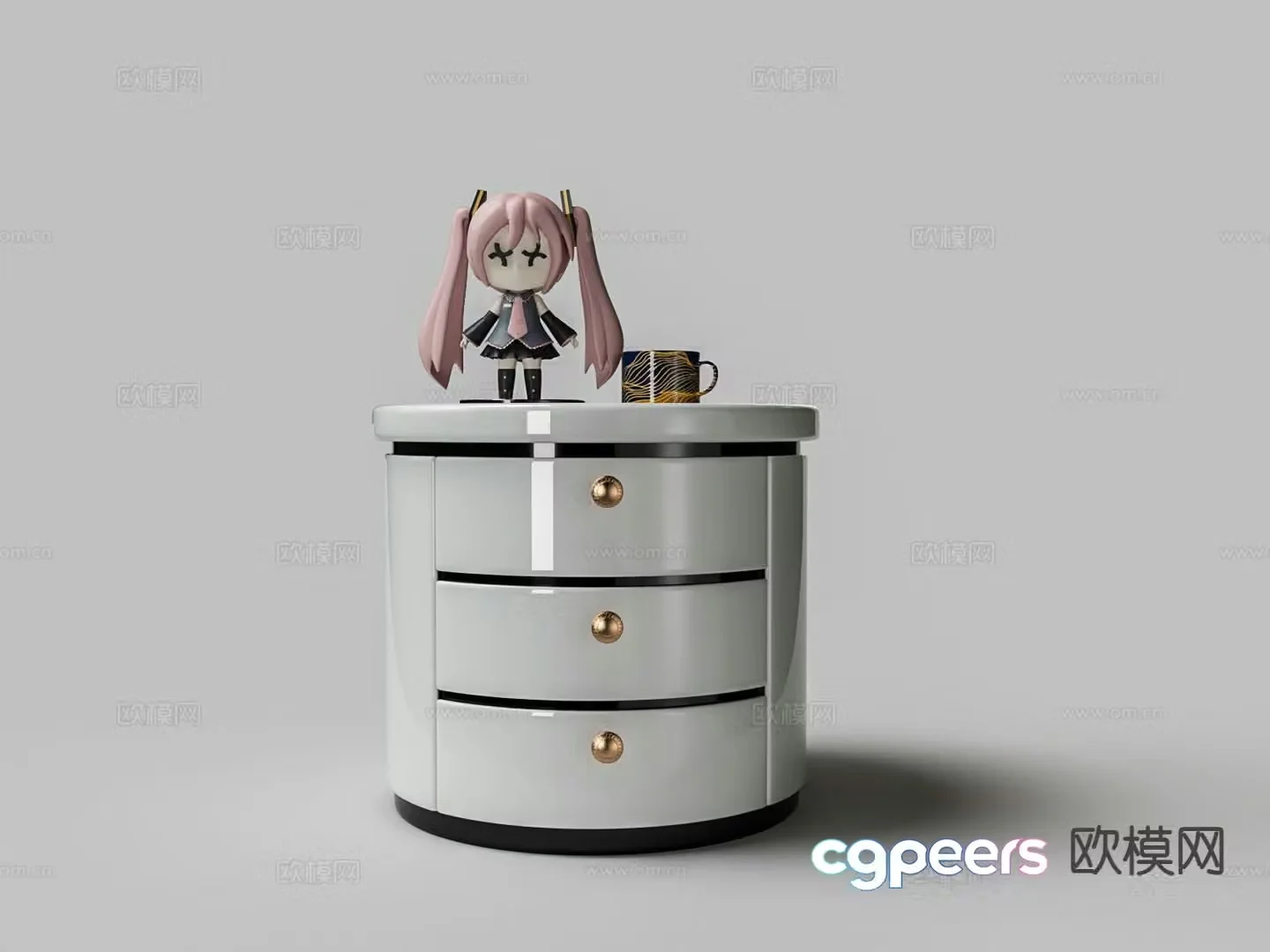 Round bedside table lacquered bedside table 3d model