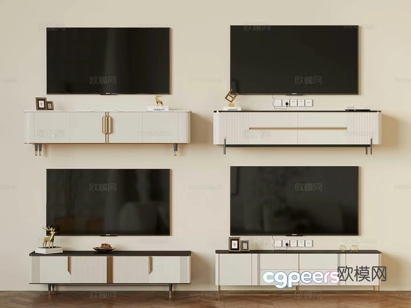 09 Modern Creamy TV Cabinet Ornament 3D Model