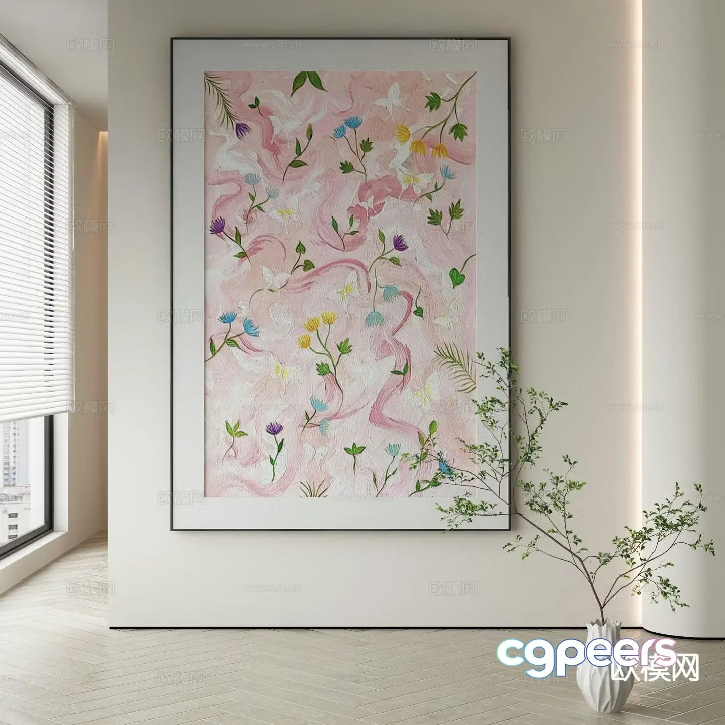 Modern flower painting decorative painting 3d model