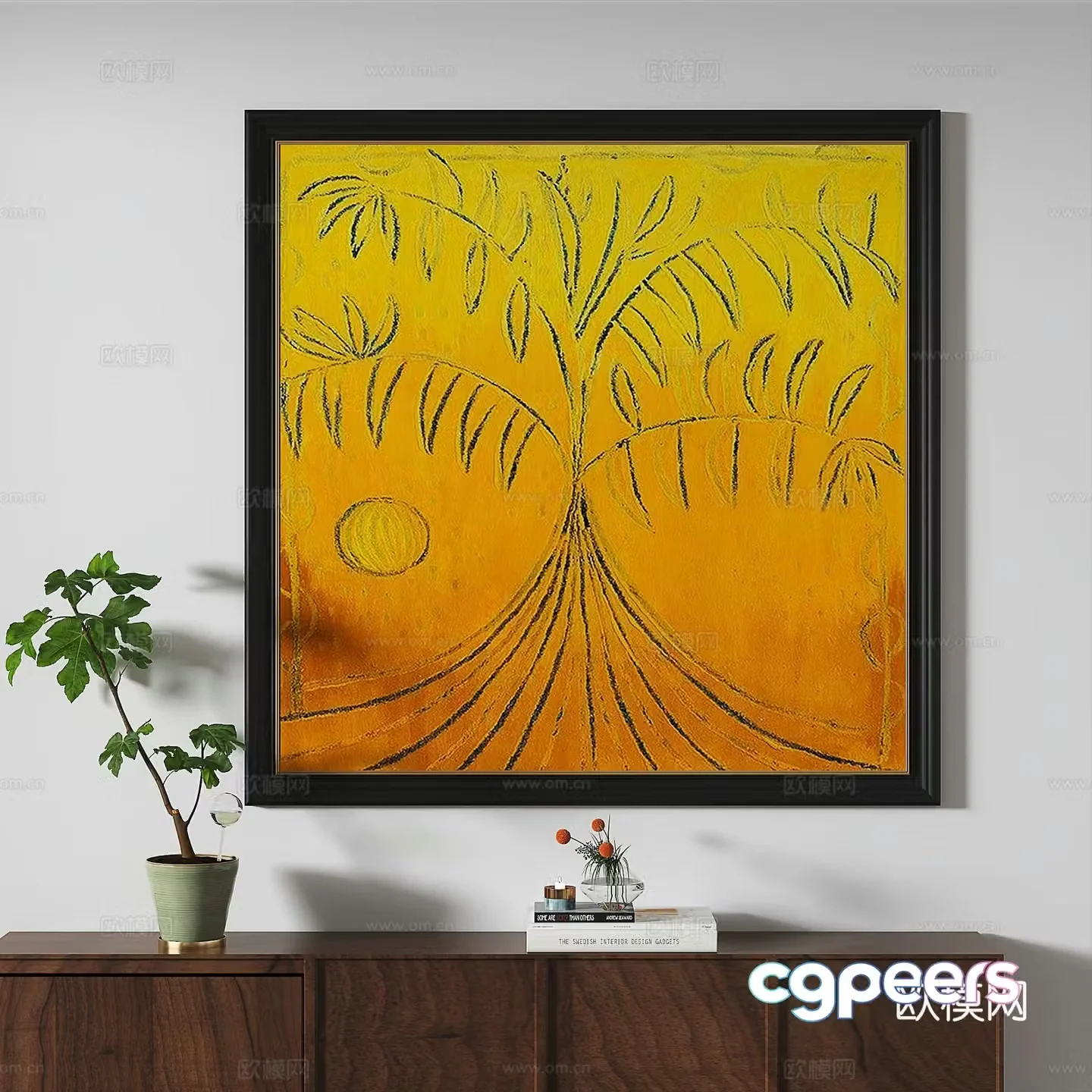 European French classical retro light luxury abstract simple decorative painting 3d model