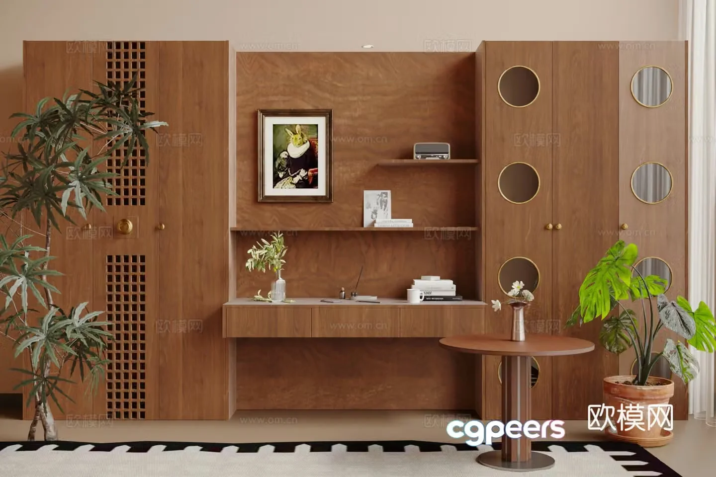 Medium style dressing table full wall dressing table 3D model