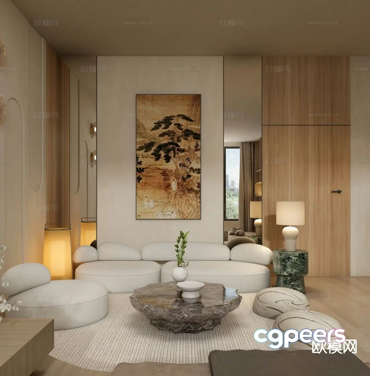 Song style aesthetics | 3D model of villa living room