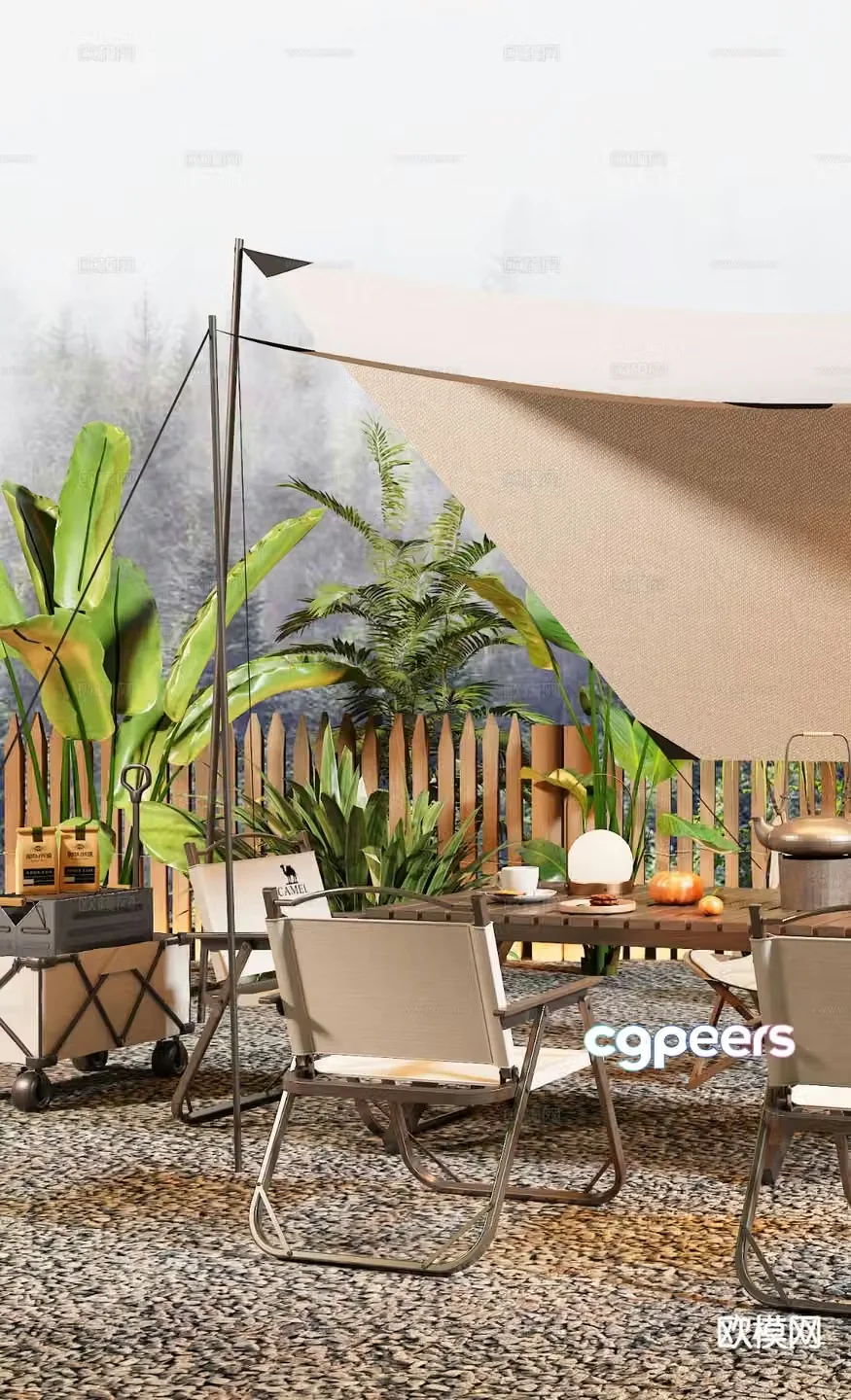 tent camping tent outdoor table and chairs camping camp 3d model
