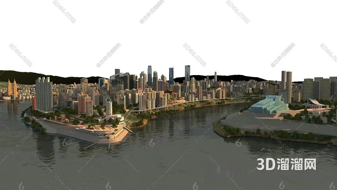 The Main Subject Is A Cityscape With A River Featuring A 3 3D Model – 332 – VRAY Render