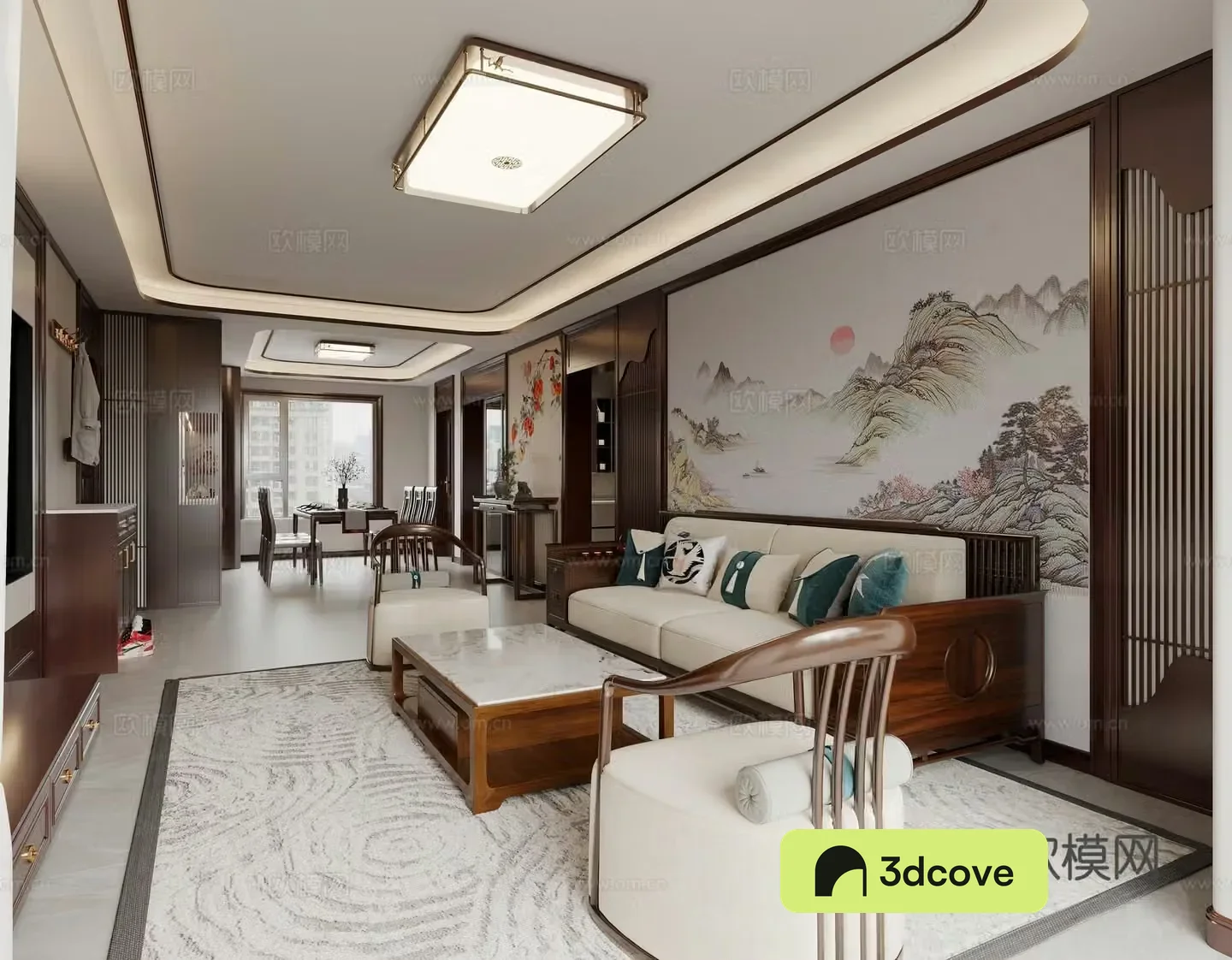 New Chinese style living and dining room