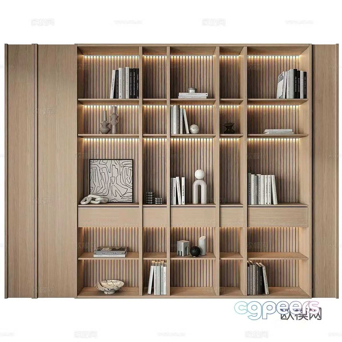 Modern minimalist log style decorative cabinet bookcase 3d model