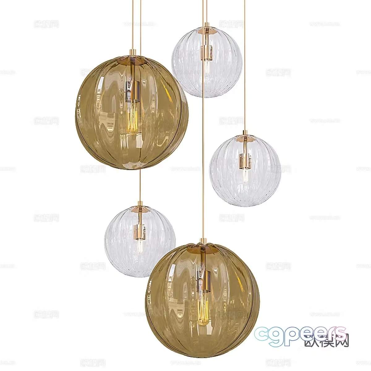 Modern light luxury spherical glass decorative chandelier 3d model