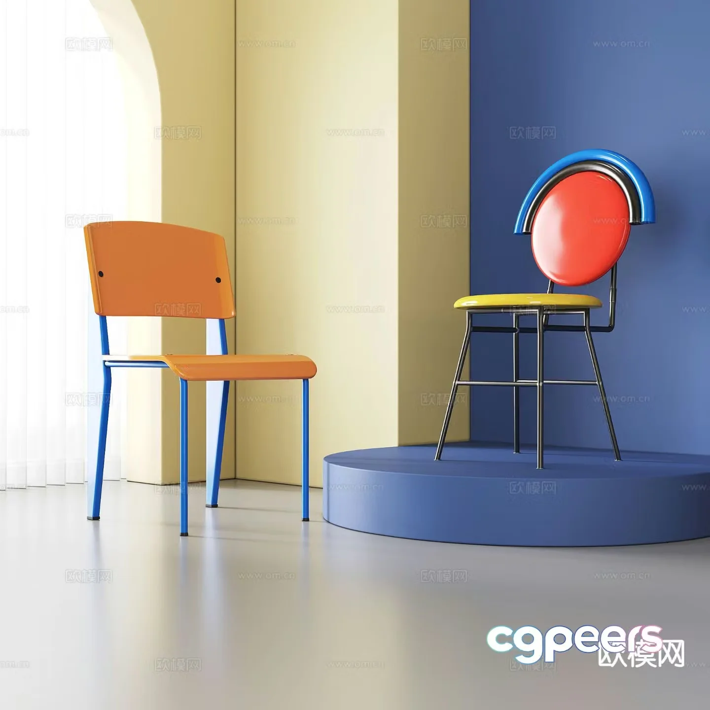 Memphis style chair dining chair 3d model