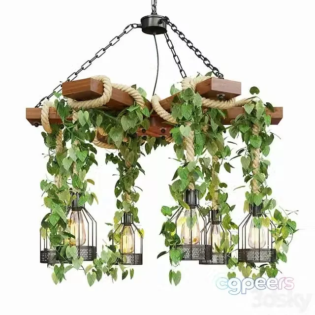 3ds Max Free – Wood Ceiling Lamp with Rope
