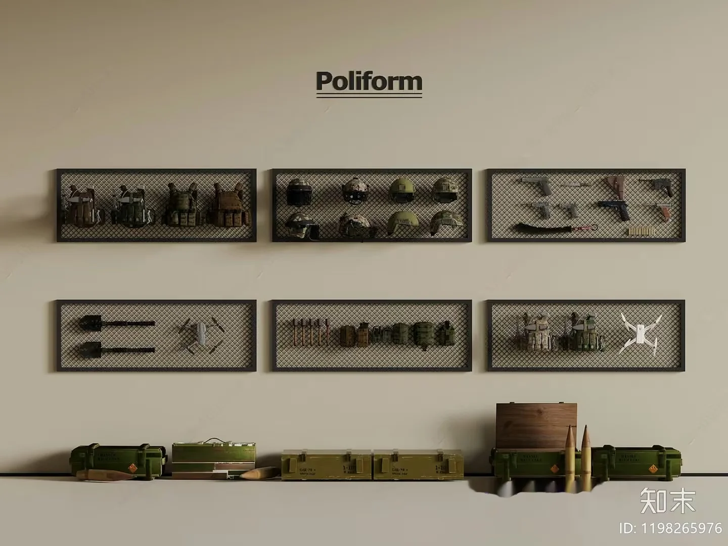 A Collection Of Military Items 3D Model – 20088 – VRAY Render
