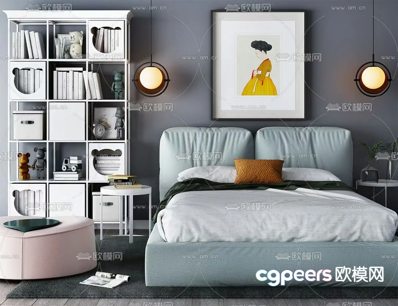 Modern double bed 3d model