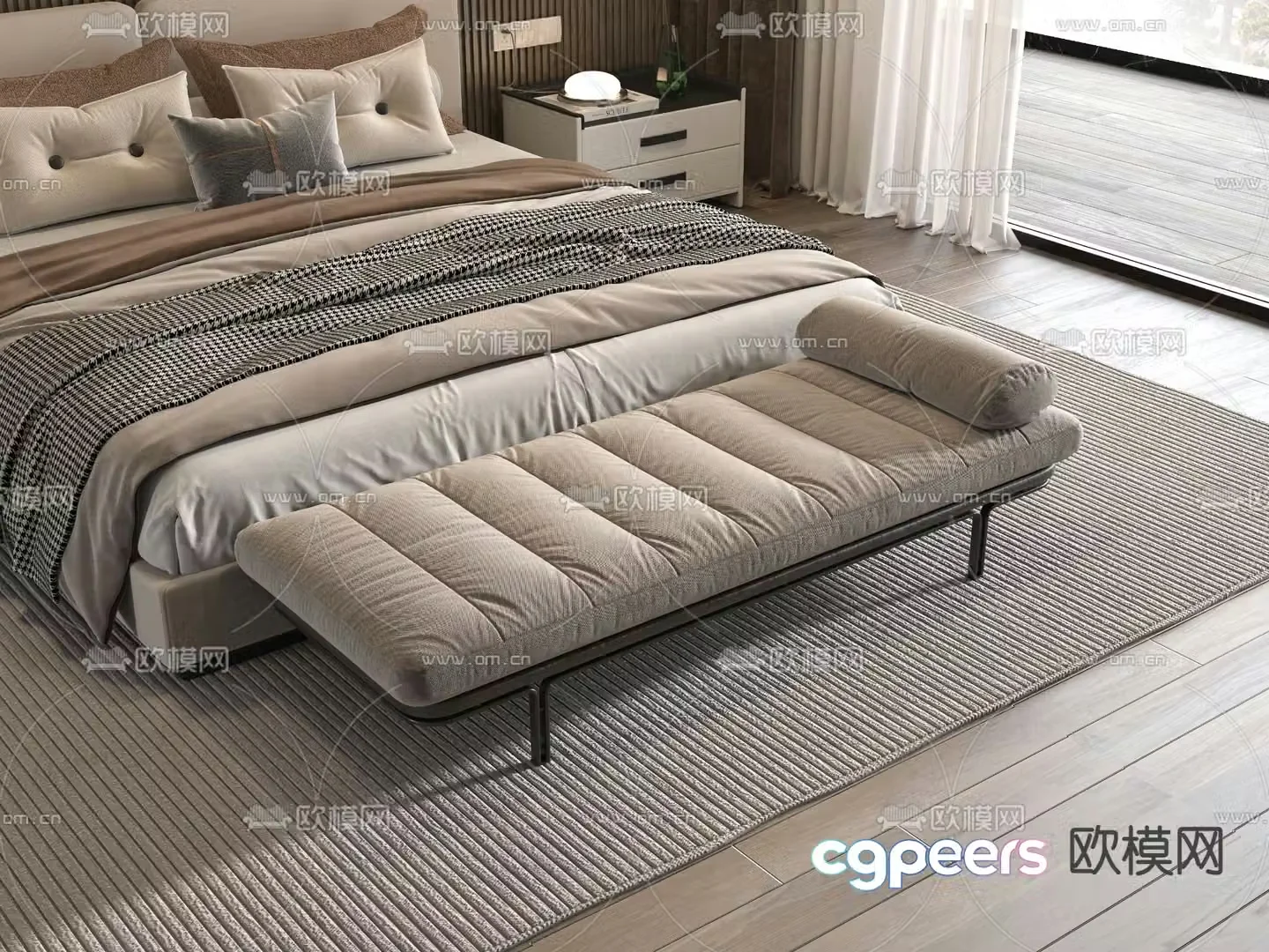 Footrest bed end stool 3d model