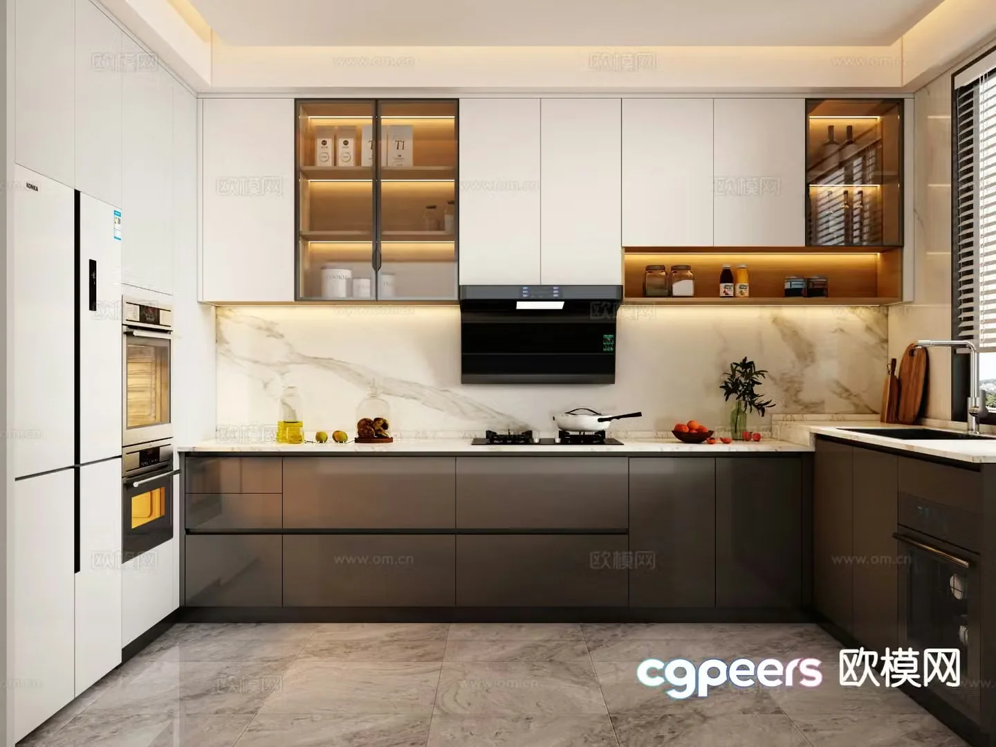 Modern U-shaped kitchen 3d model