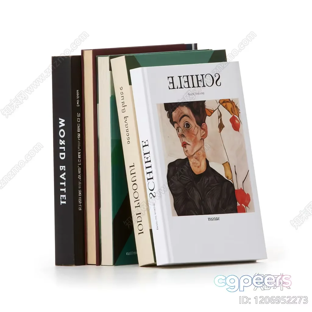 A Stack Of Books With A Cover Featuring A Person’S Face 3D Model – 9259 – VRAY Render