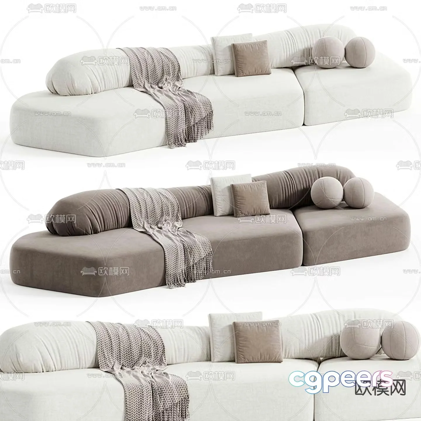 Cream sofa multi-person sofa special-shaped sofa 3d model