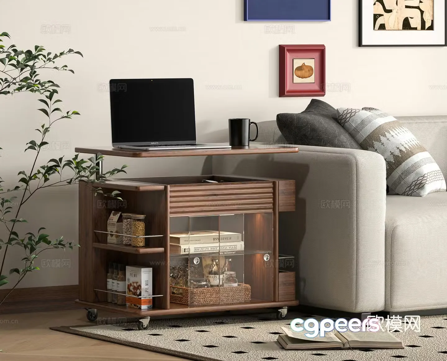 Medium style moving side table moving angle table movable trolley 3D model