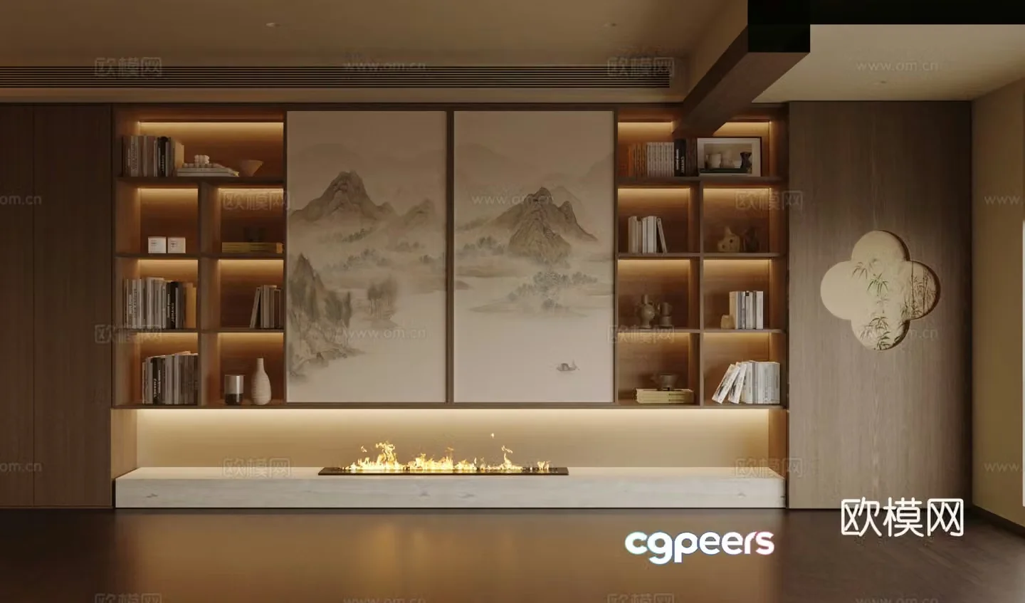New Chinese Zen Storage Locker New Chinese Tea Room Cabinet Landscape Painted Tea Cabinet New Chinese Decoration Cabinet 3D Model