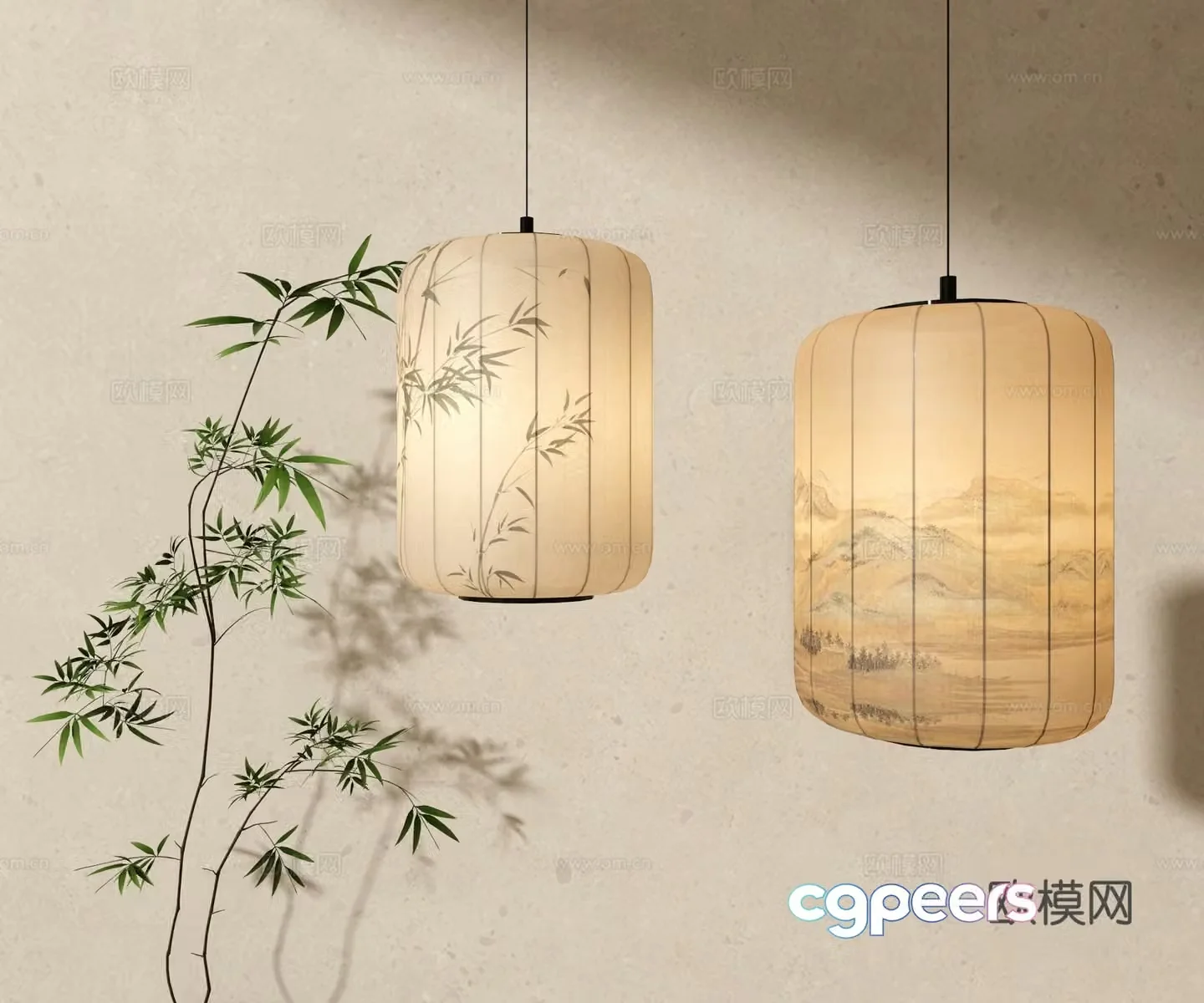 New Chinese style lantern chandelier 3d model