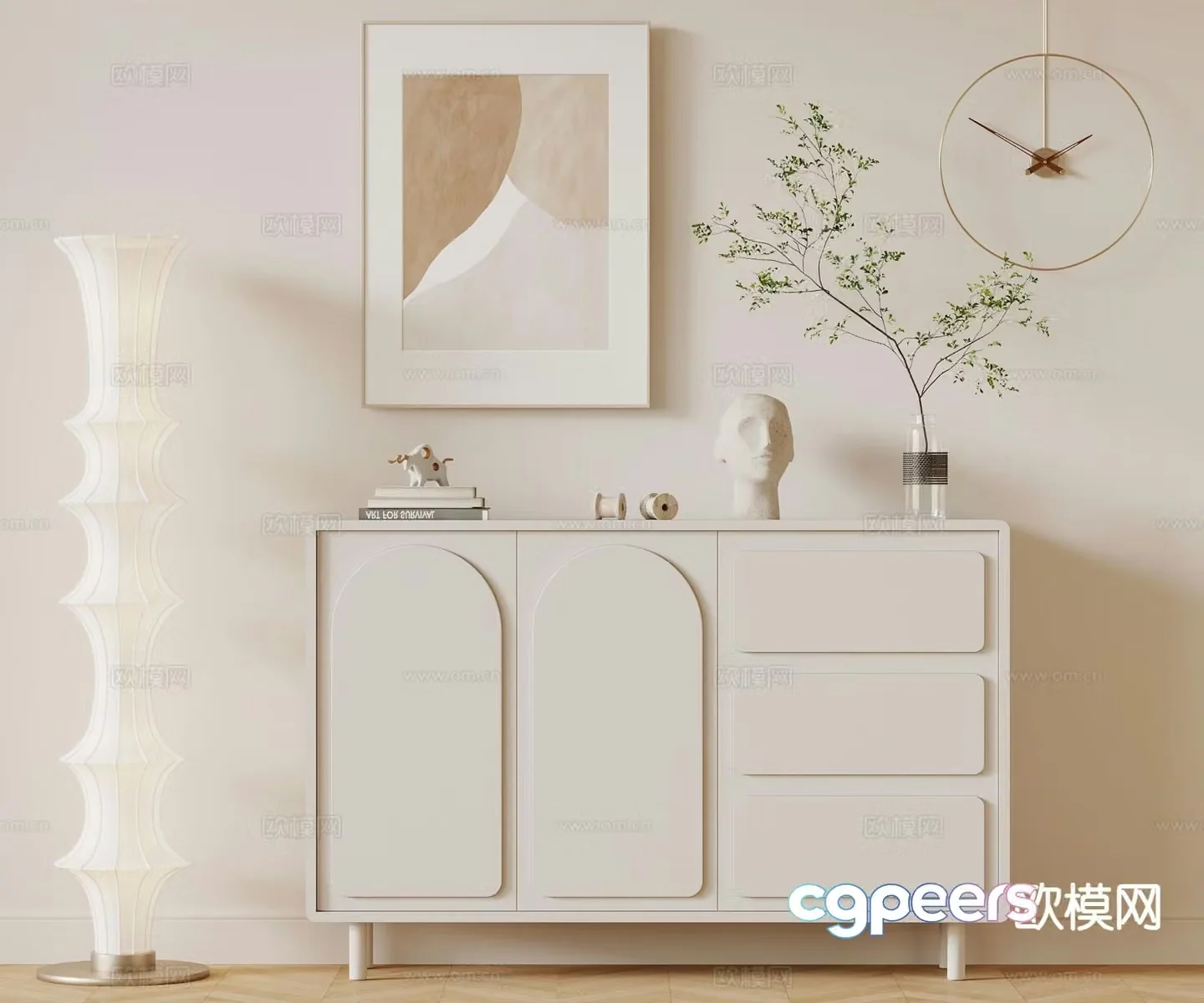 Creamy style porch cabinet side cabinet 3d model
