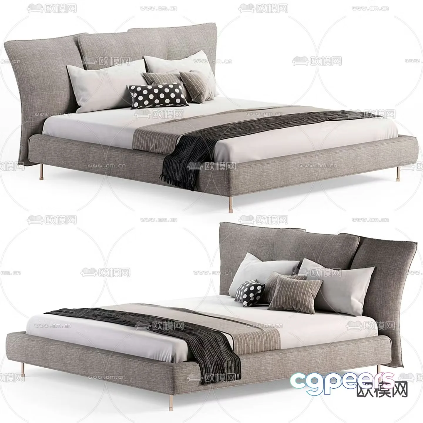 Madame fabric double bed 3d model