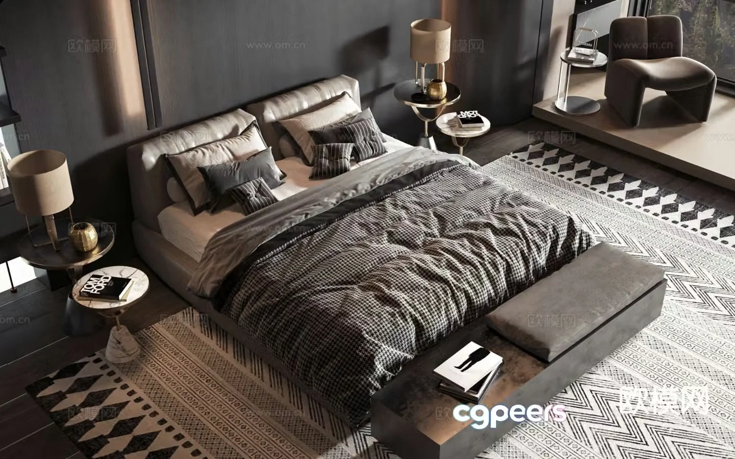Modern double bed commercial bed 3d model