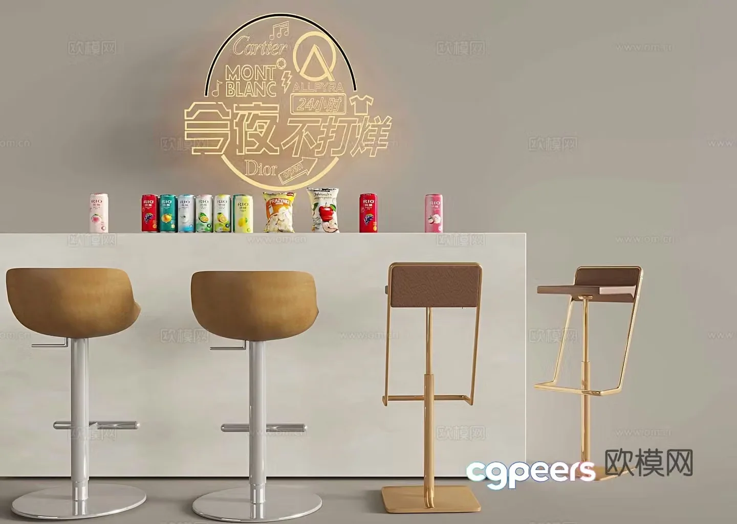 Bar counter bar chair bar stool high stool 3d model
