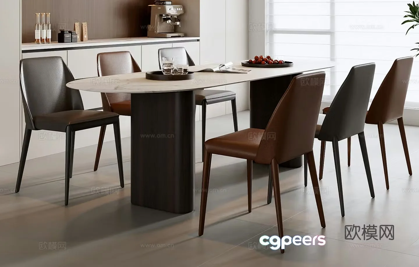 Modern dining table and chair combination 3D model