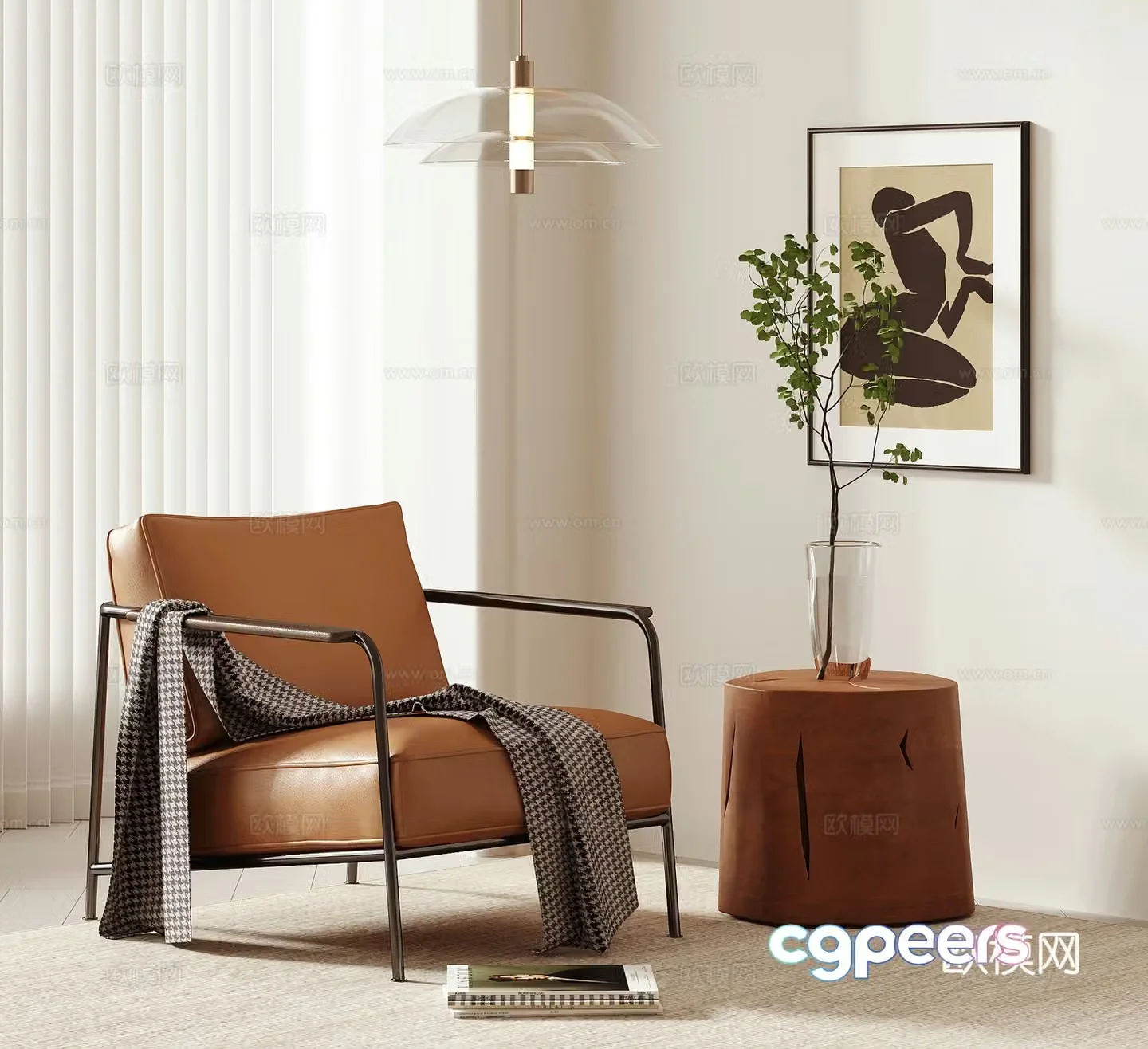 Modern leather armrest chair Backrest chair with armrests Single sofa 3D model