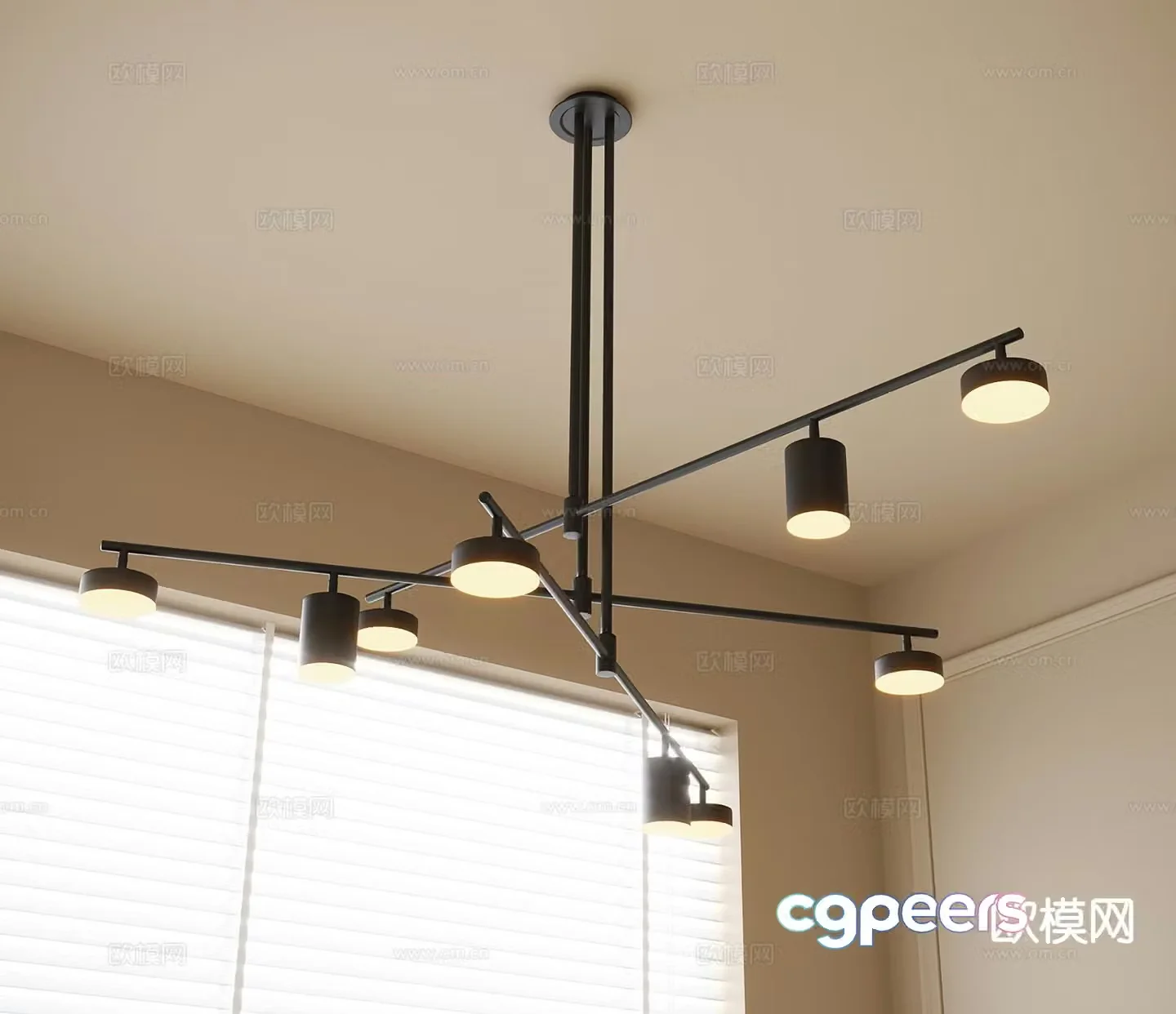 Modern multi-head chandelier 3d model