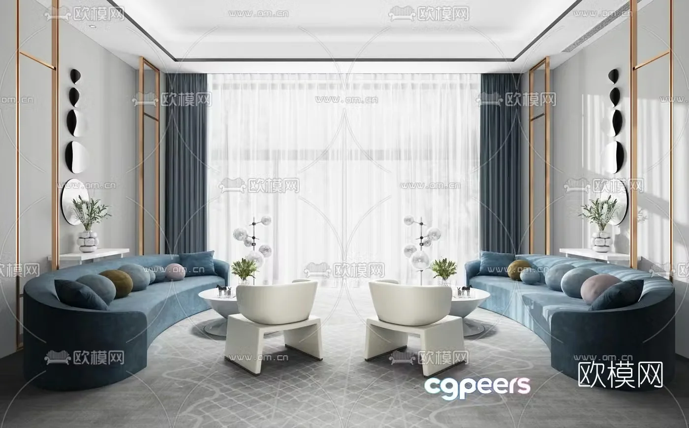 Modern hotel club reception room 3d model