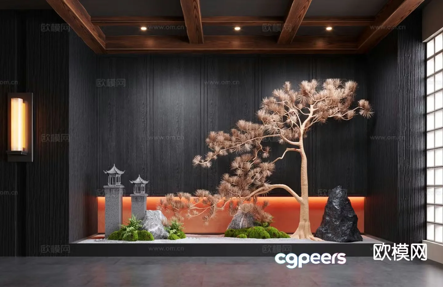 New Chinese style landscaping indoor landscape dry landscape 3d model