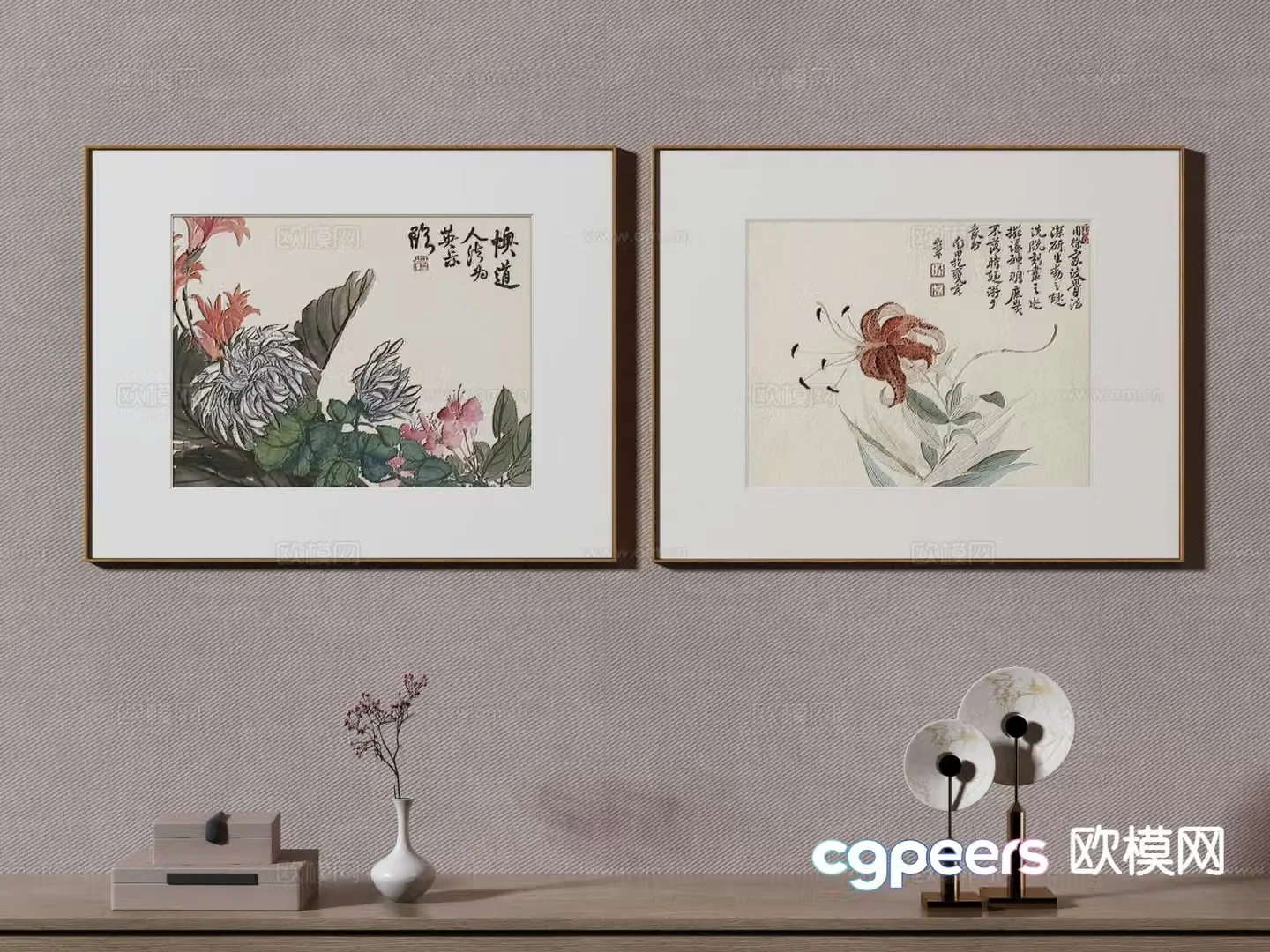 New Chinese style flower painting decorative painting 3d model