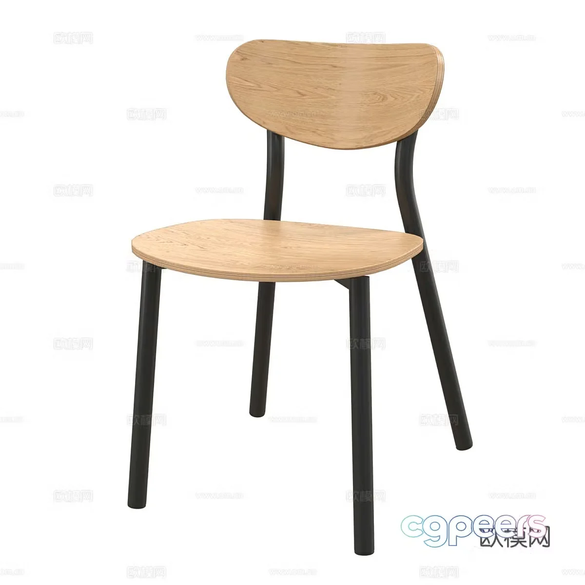 Nordic single chair dining chair wooden chair 3d model