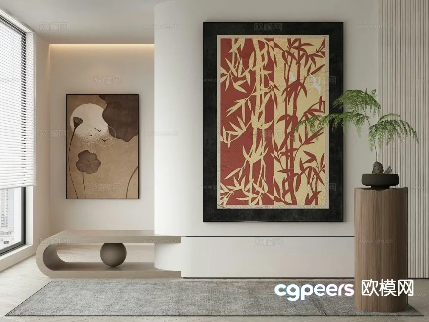 New Chinese style decorative painting bamboo shadow painting 3d model