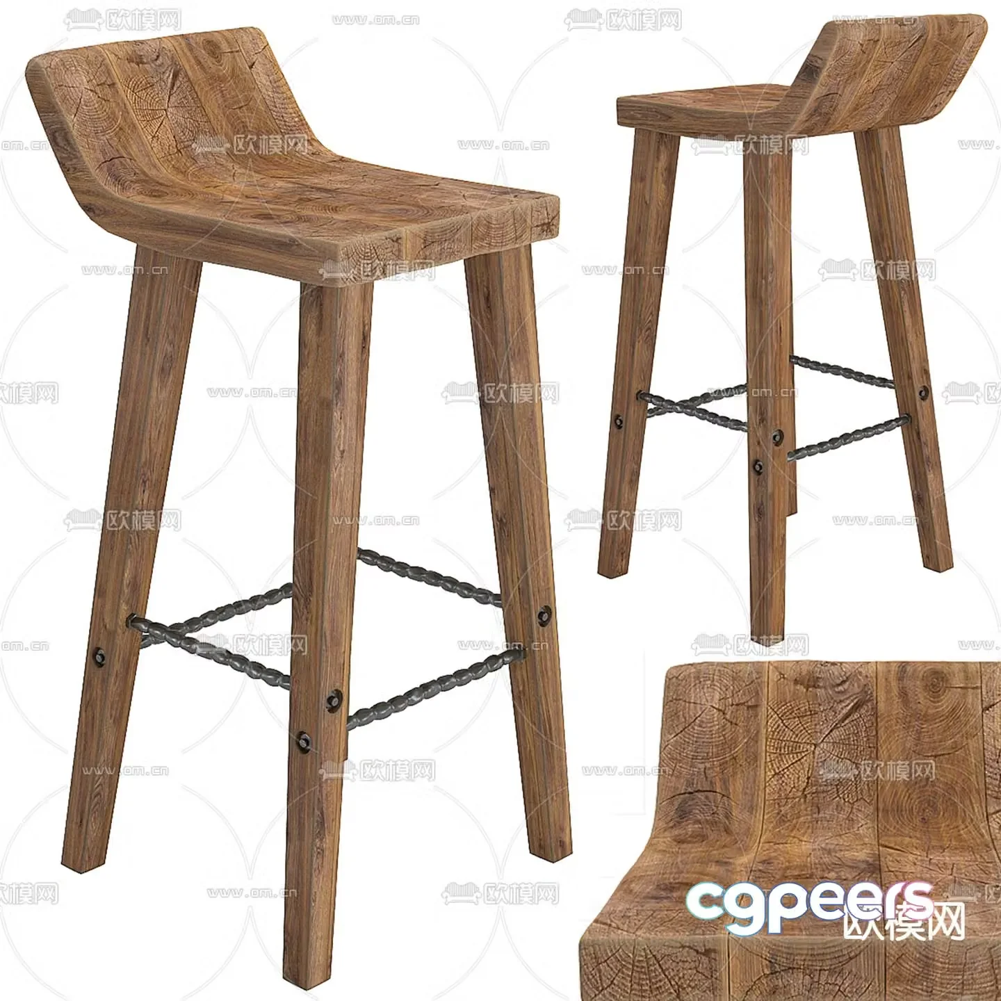 Hewn wood bar stool bar stool bar stool 3d model
