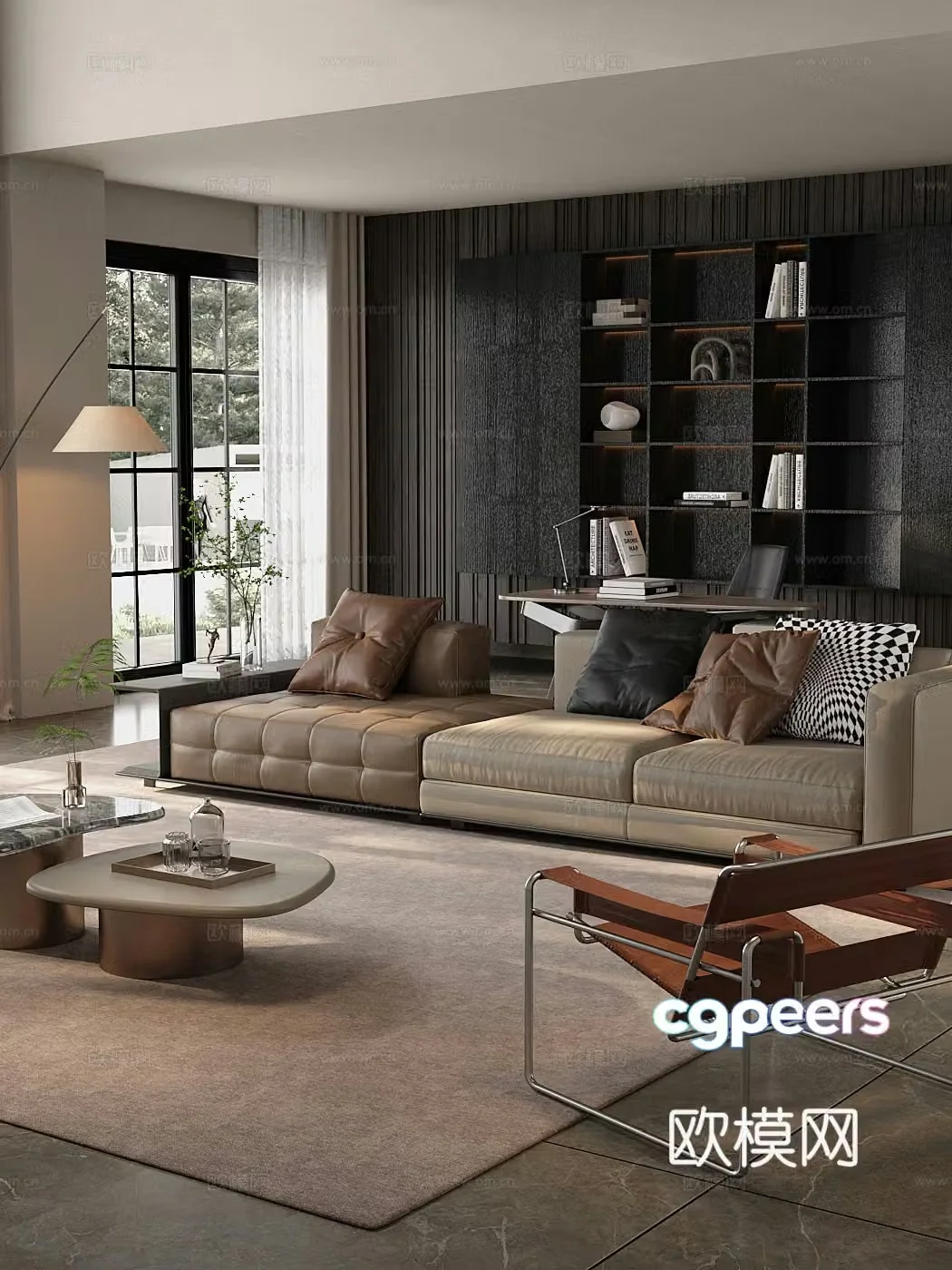 Modern light luxury home living room large living room black and white and gray living room horizontal living room living room design 3D model