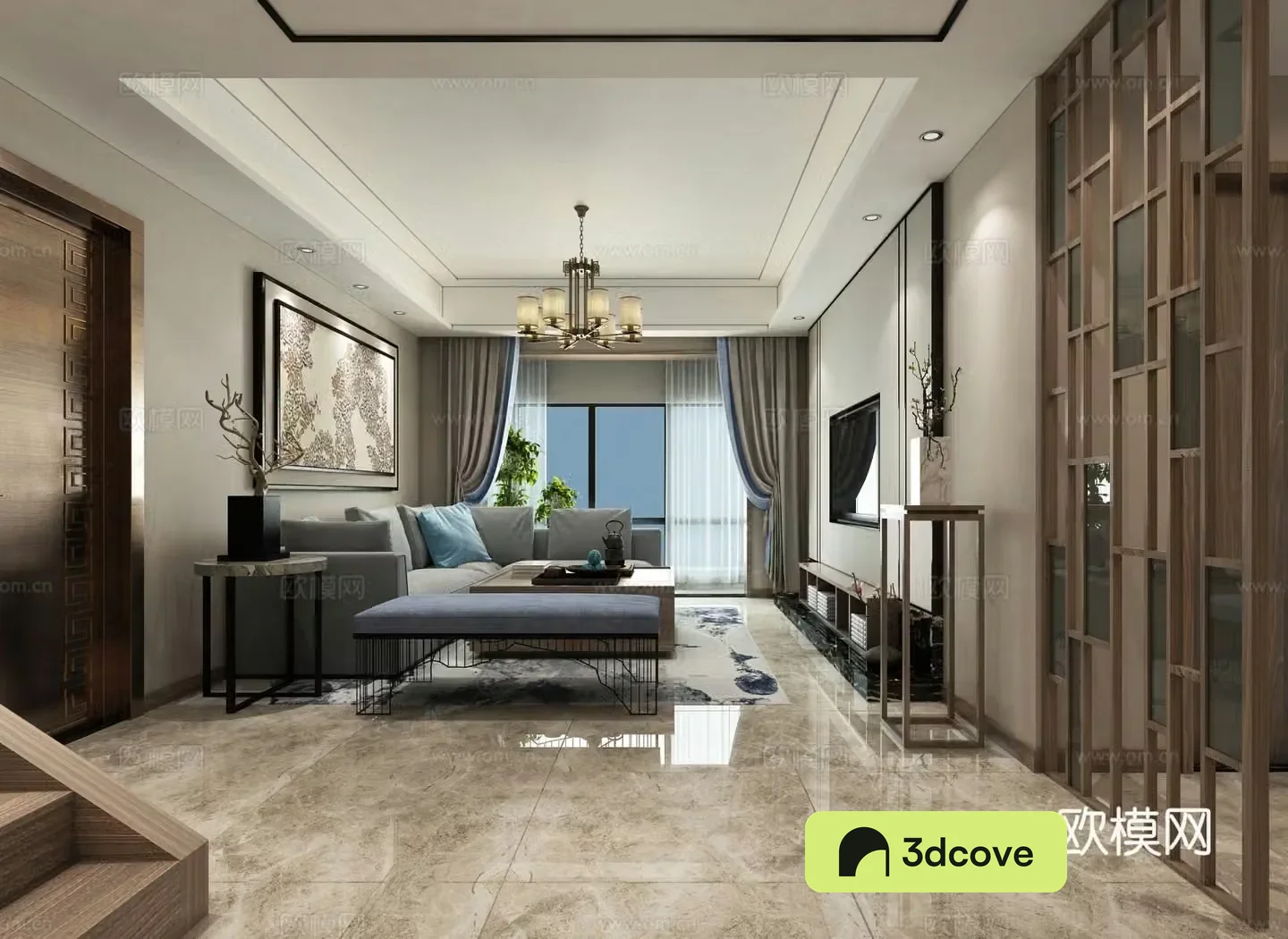 New Chinese style living and dining room chandeliers table lamp multi-person sofa single sofa coffee table decorative