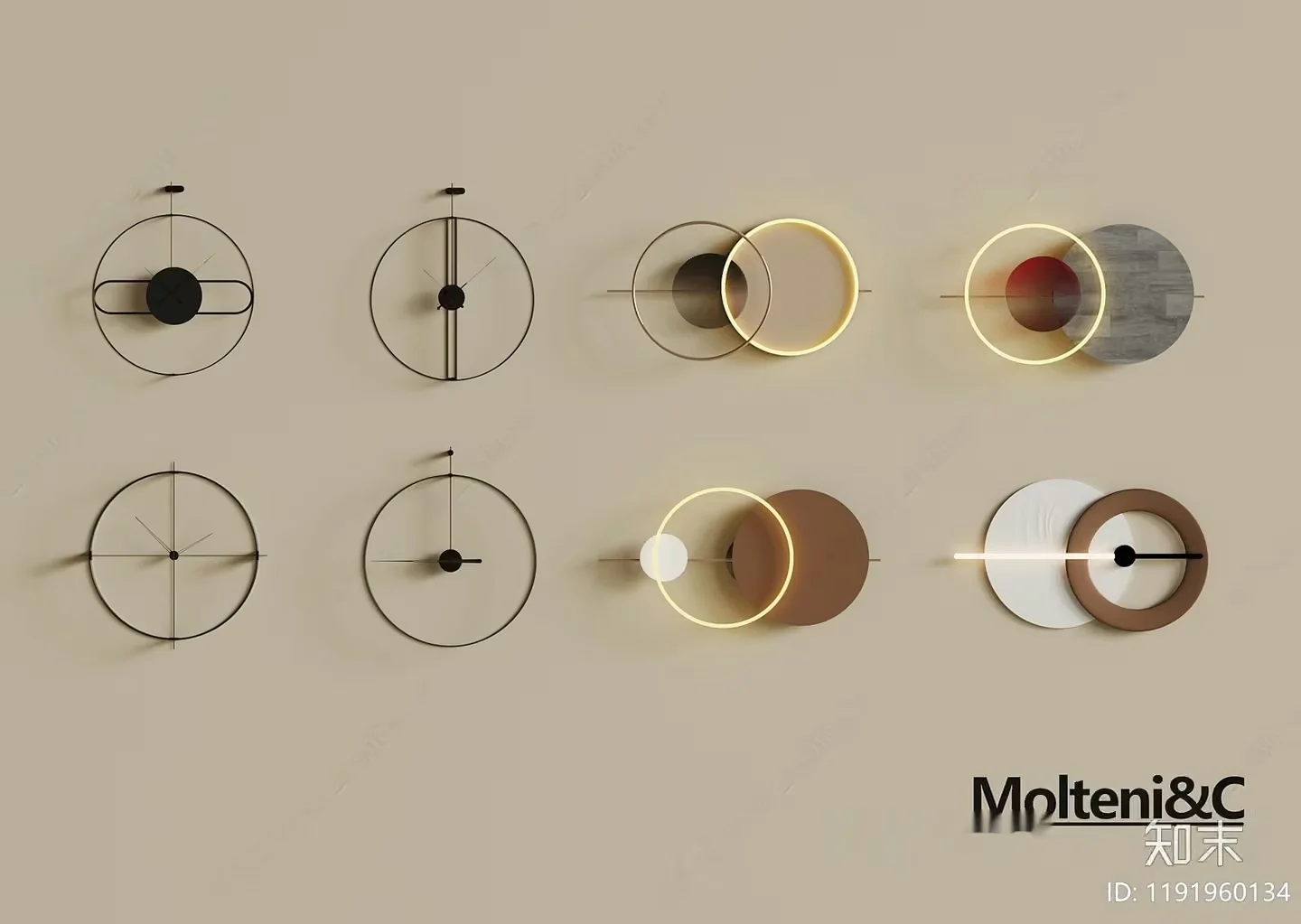 Modern Minimalist Clocks 3D Model – 1870 – VRAY Render