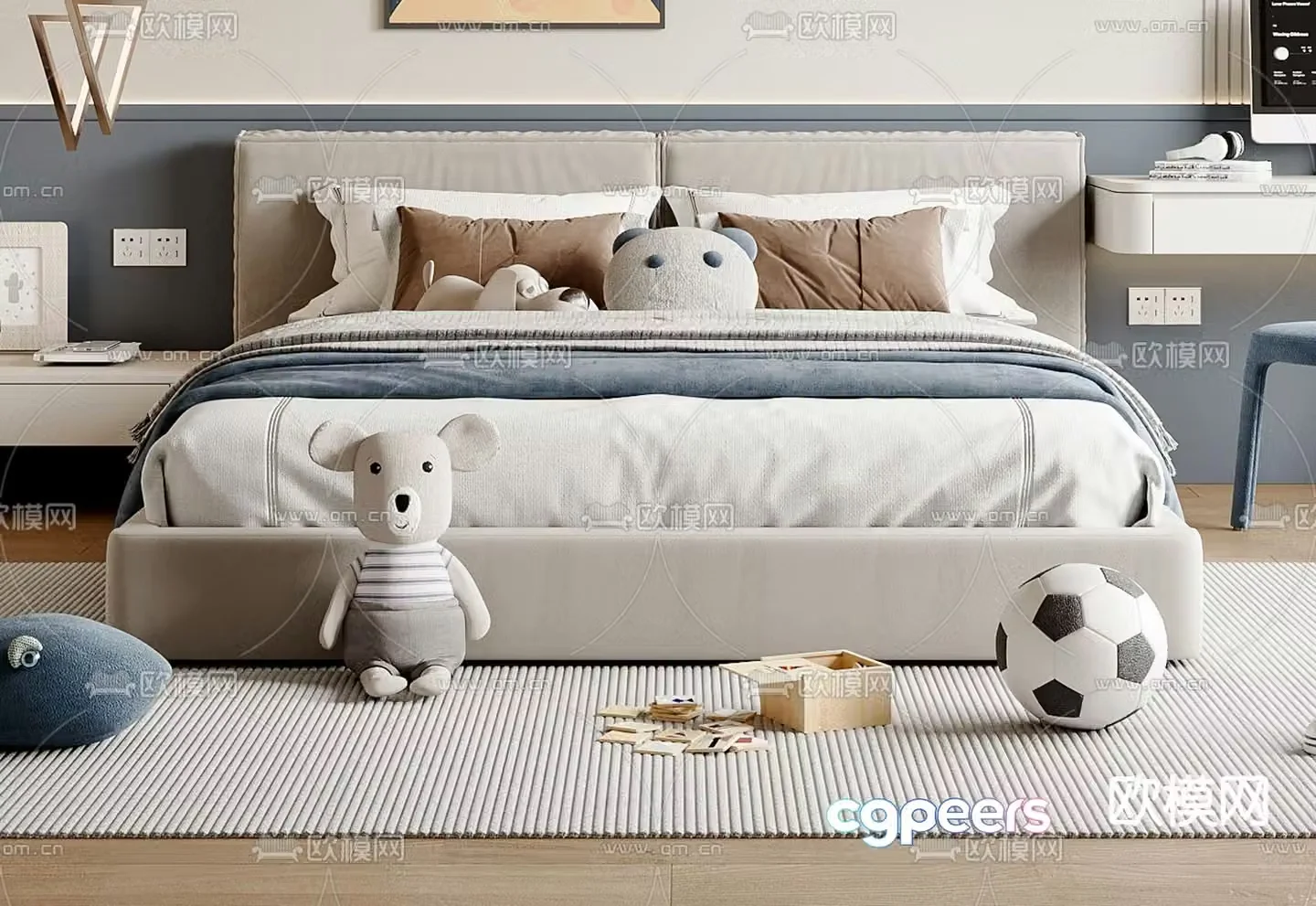 Modern bedroom children’s bed double bed 3d model