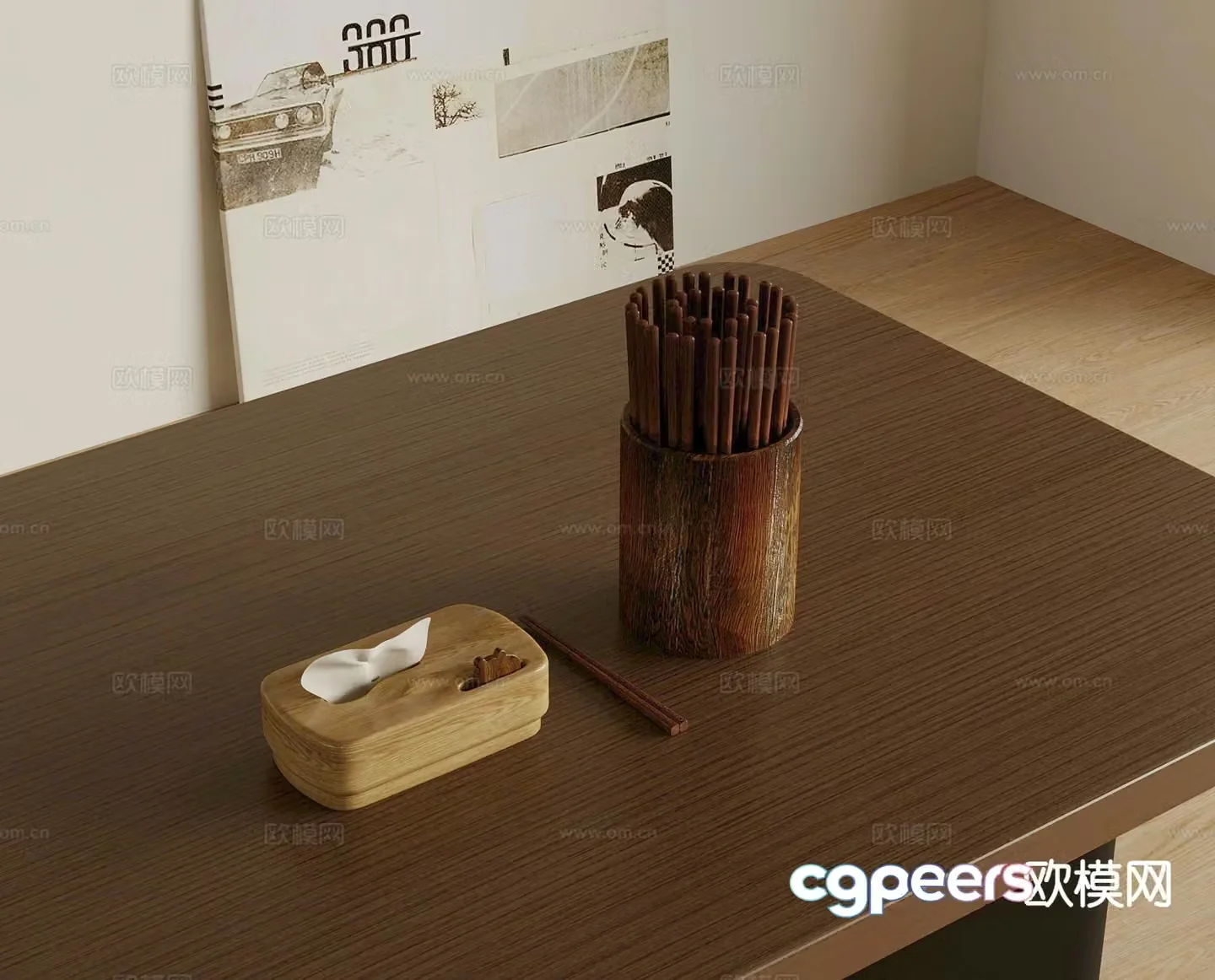 Modern tableware chopsticks tissue box 3d model
