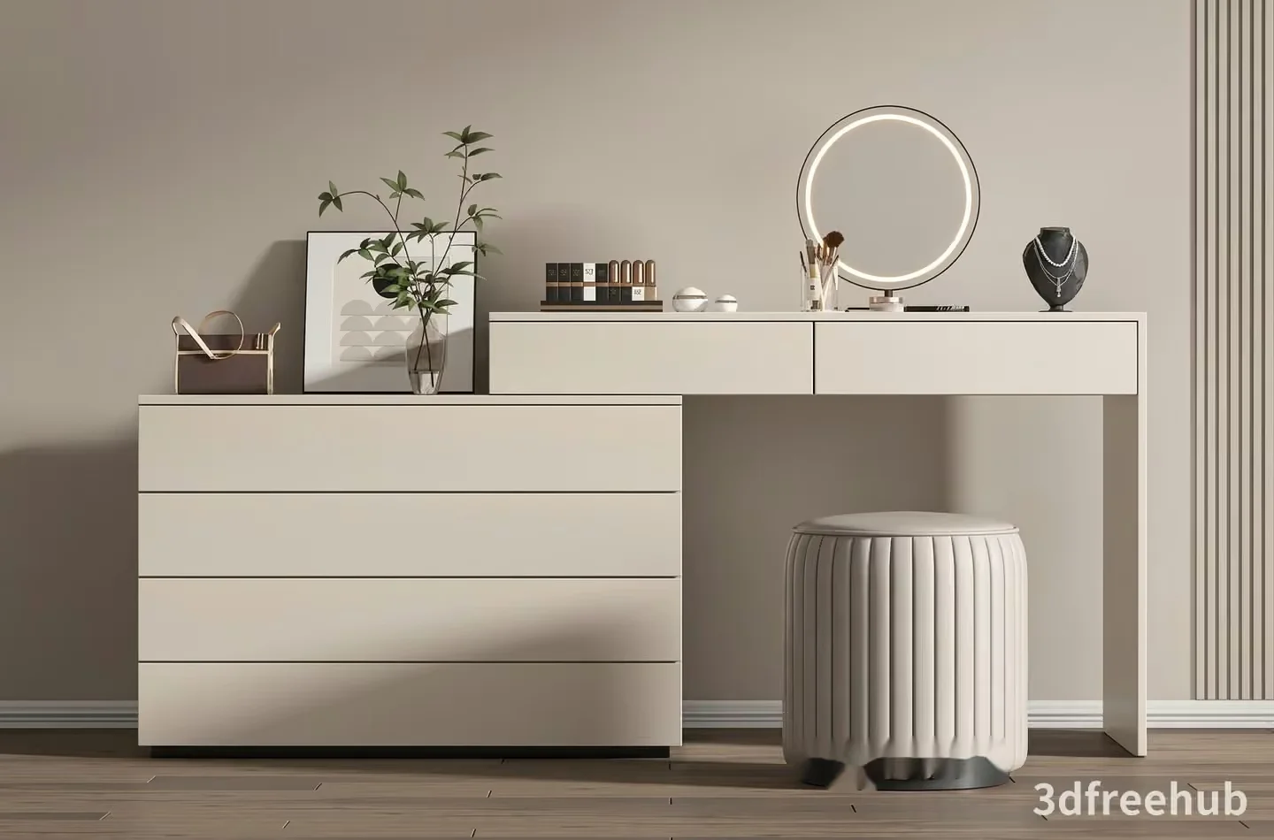 Modern White Dresser 3D Model – 20545 – VRAY Render