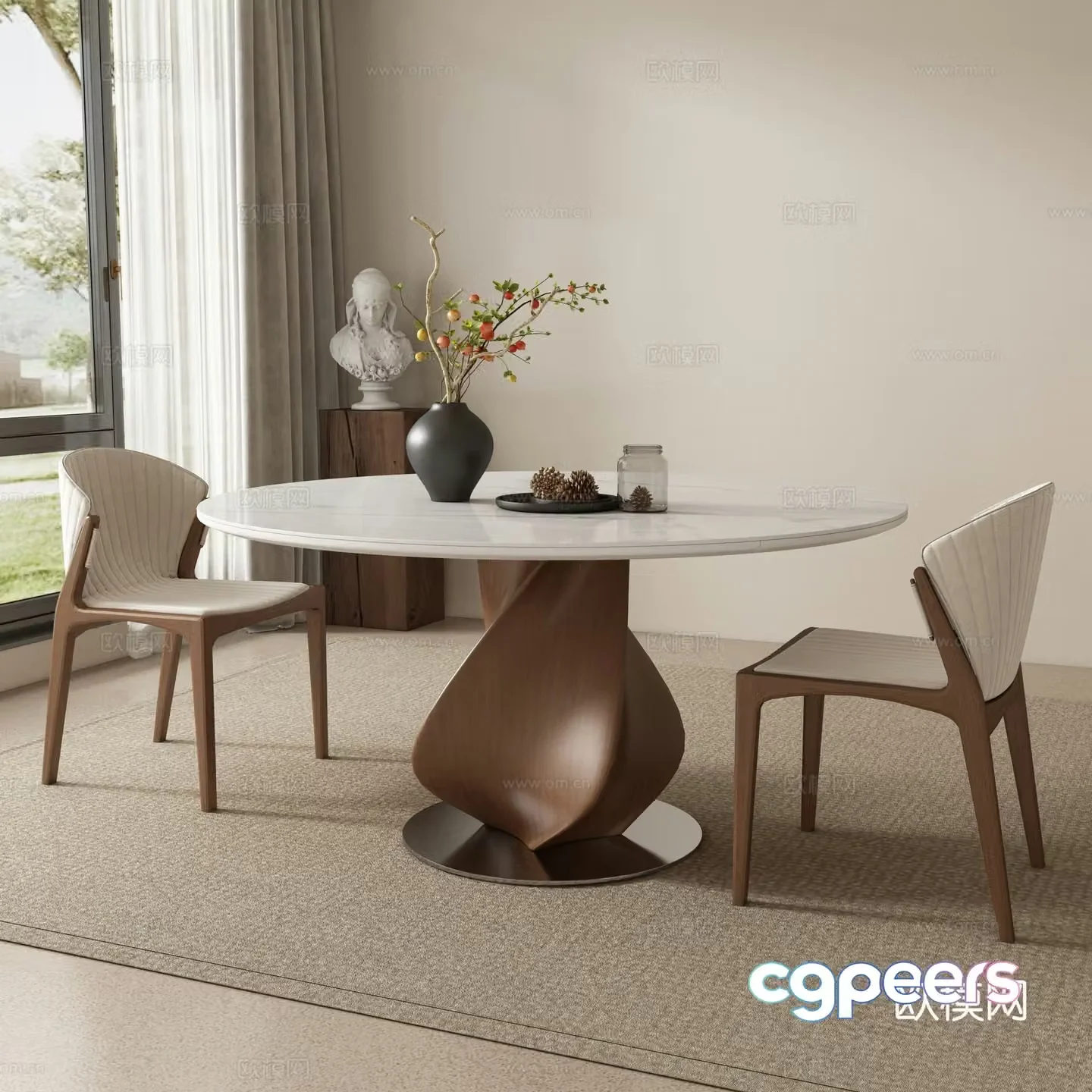 Medieval style dining table and chairs round dining table 3d model