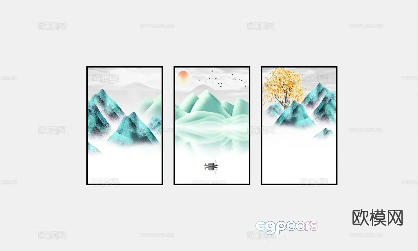 Chinese decorative painting hanging painting 3d model